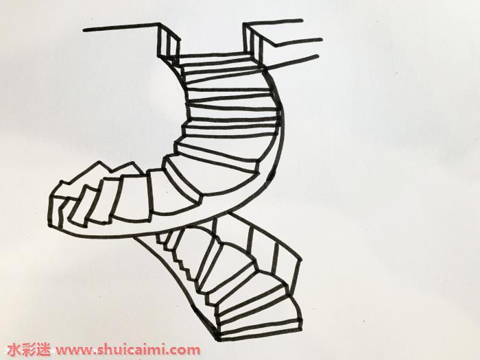 弧形楼梯怎么画 弧形楼梯简笔画简单易画彩色