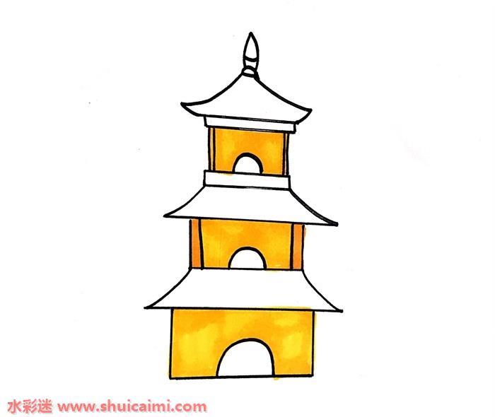 古塔怎么画 古塔简笔画简单易画彩色