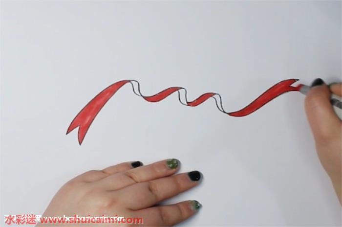 红飘带怎么画 红飘带简笔画彩色