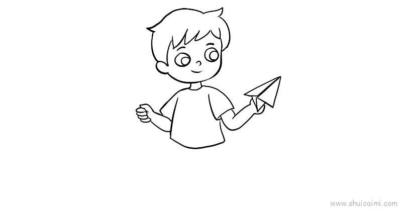 折纸飞机的小男孩卡通简笔画画法教程