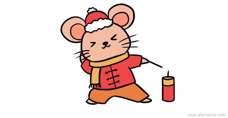 小老鼠放鞭炮儿童画怎么画 小老鼠放鞭炮简笔画图片