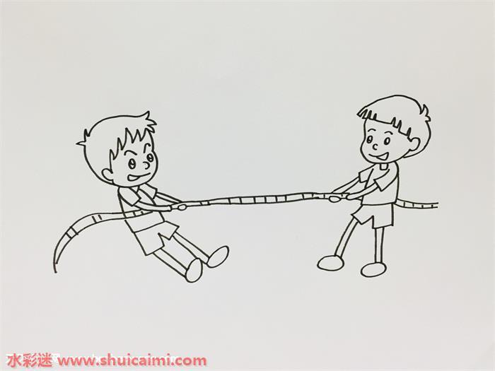 小朋友拔河怎么画 小朋友拔河简笔画画法