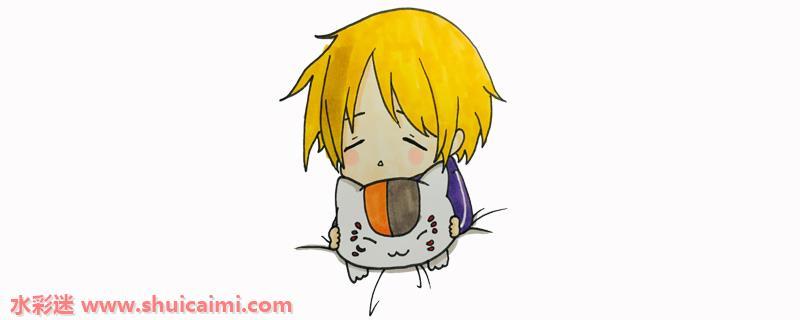 可爱的Q版夏目贵志和猫咪老师简笔画步骤图解