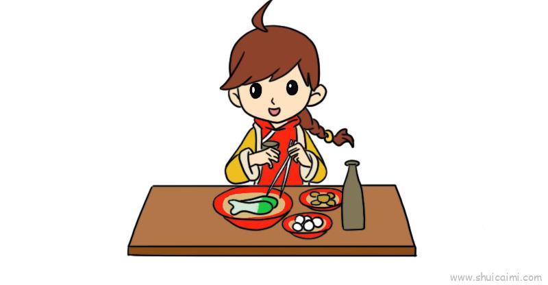 年夜饭儿童画怎么画 年夜饭简笔画图片
