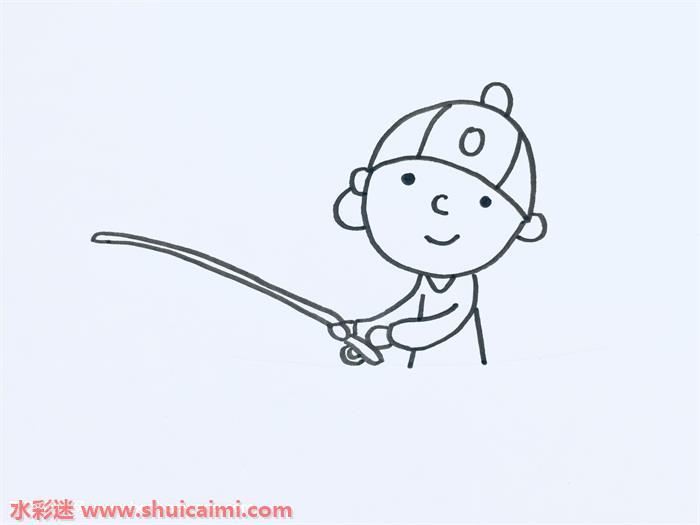 小孩钓鱼简笔画怎么画简单彩色