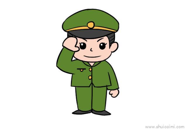 军人敬礼儿童画怎么画 军人敬礼简笔画图片