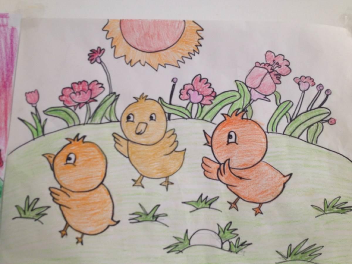 母鸡和小鸡简笔画 母鸡和小鸡简笔画彩色有背景