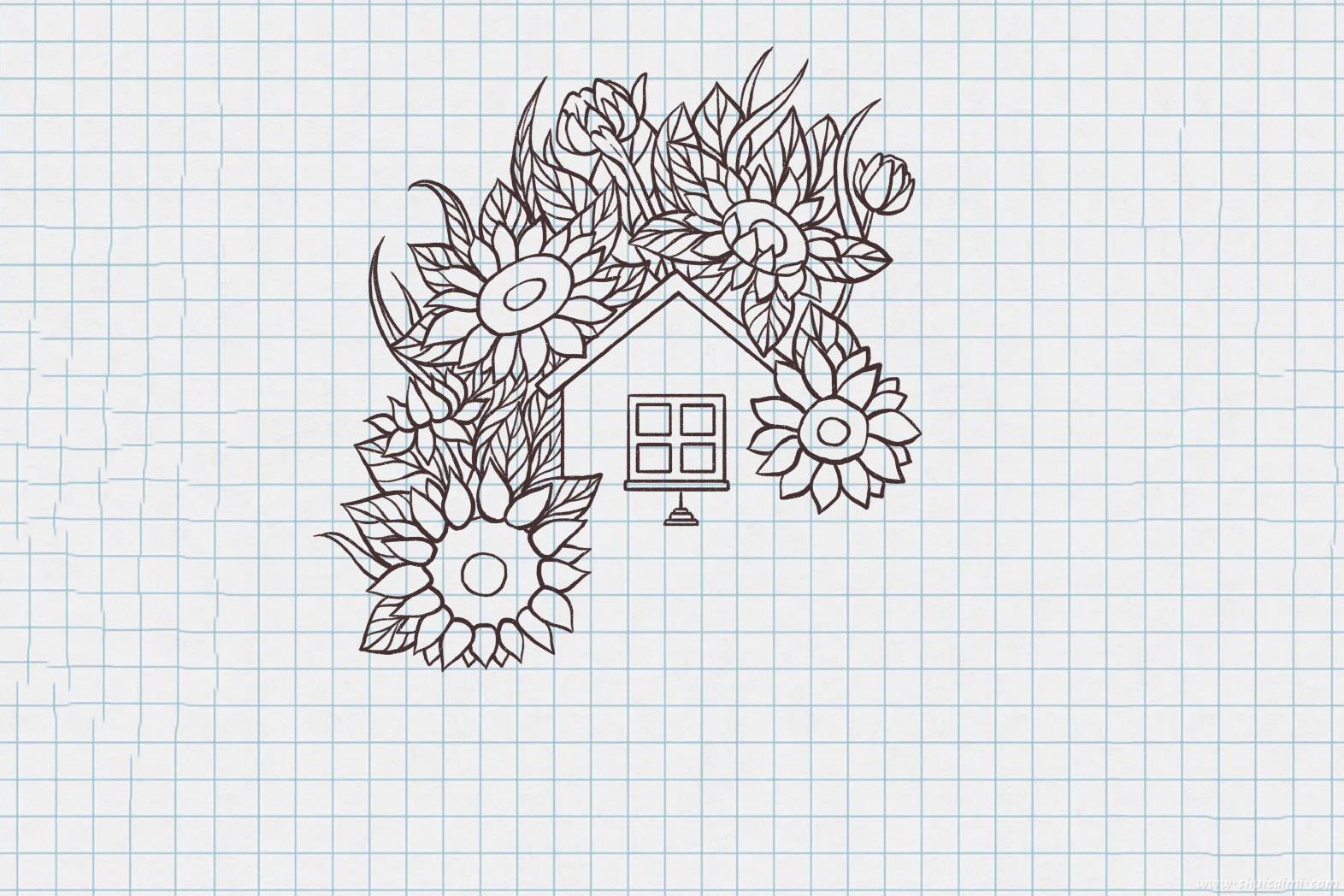 向日葵小屋怎么画 向日葵小屋简笔画图片大全带颜色