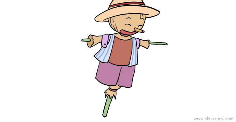 稻草人儿童画怎么画 稻草人简笔画图片