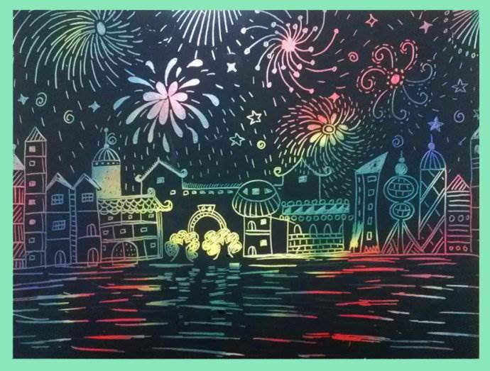 新年放烟花图片儿童画 新年放烟花图片儿童画简笔画