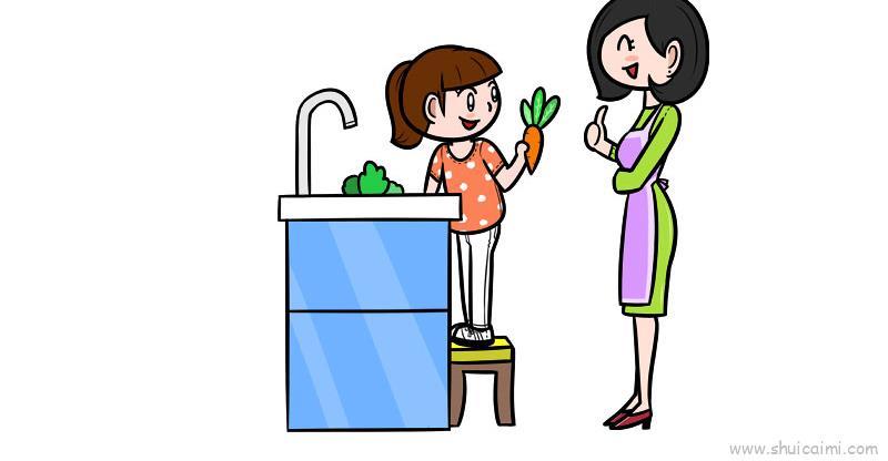 我帮妈妈洗菜教程儿童画怎么画 我帮妈妈洗菜教程简笔画好看