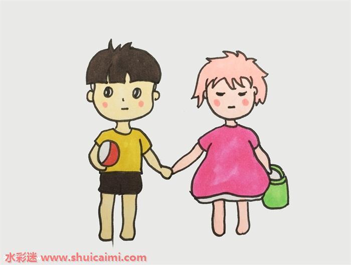 波妞和宗介怎么画 彩色波妞和宗介简笔画图片教程步骤