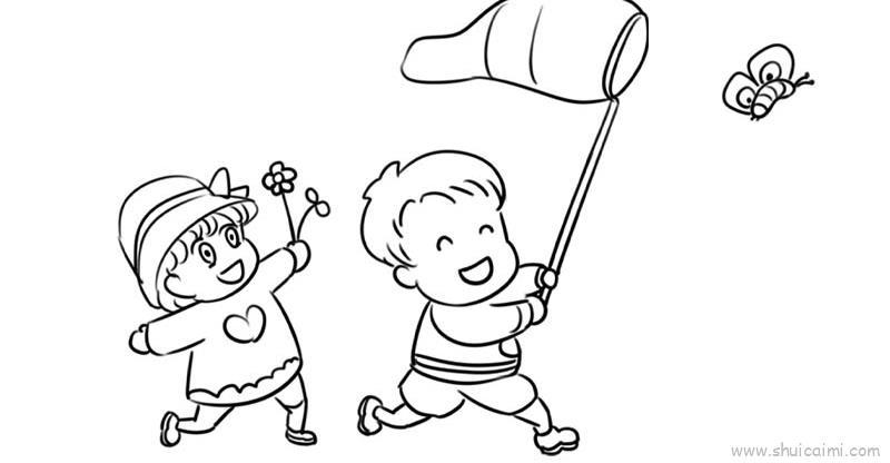 抓蝴蝶儿童画怎么画 抓蝴蝶简笔画简单又好看