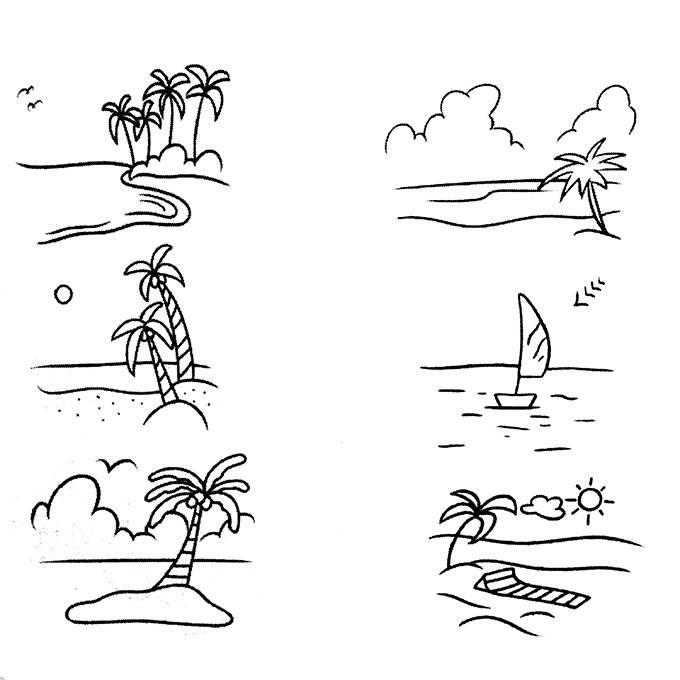 沙滩简笔画 沙滩简笔画海边彩色