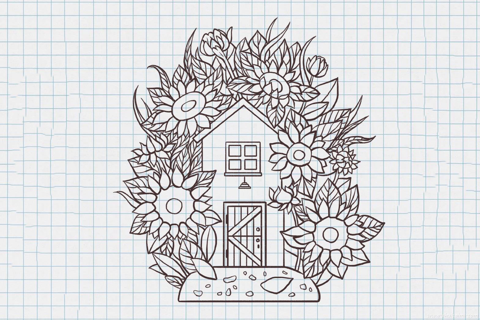 向日葵小屋怎么画 向日葵小屋简笔画图片大全带颜色