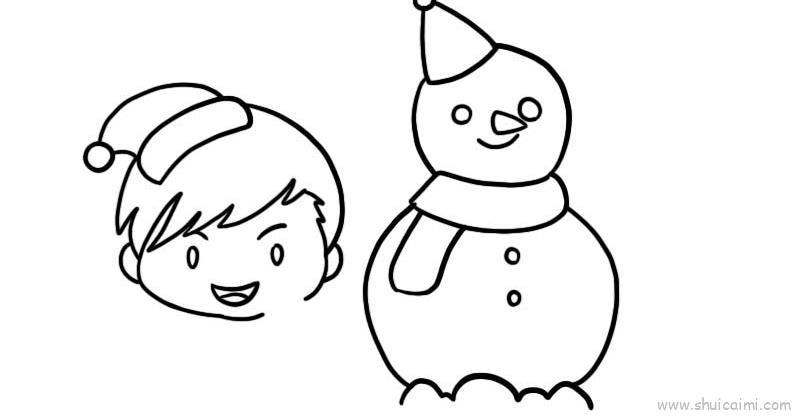 小男孩堆雪人儿童画怎么画 小男孩堆雪人简笔画画法