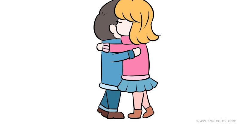 情侣拥抱儿童画怎么画 情侣拥抱简笔画简单