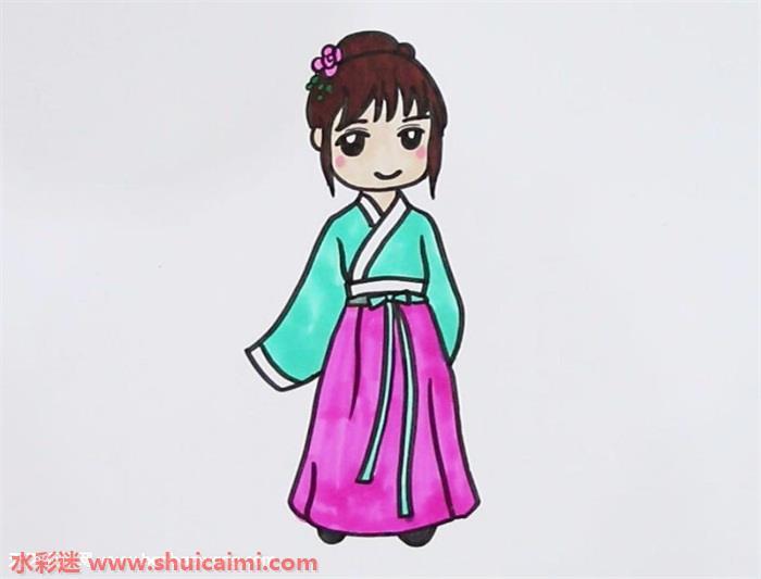 汉服女孩怎么画 汉服女孩简笔画简单彩色