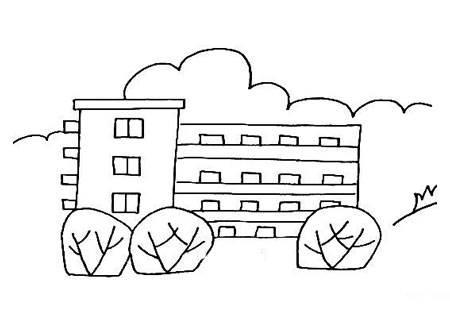 校园简笔画 校园简笔画小学教学楼