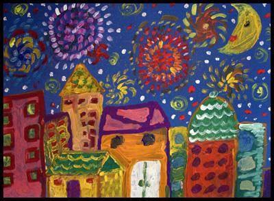 新年放烟花图片儿童画 新年放烟花图片儿童画简笔画