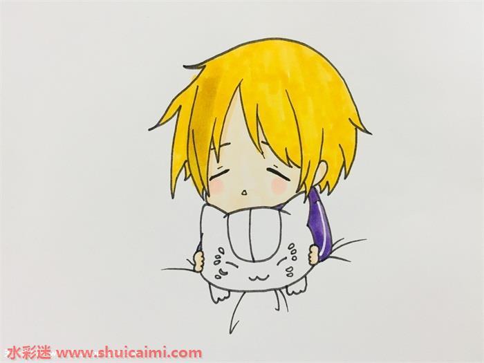 可爱的Q版夏目贵志和猫咪老师简笔画步骤图解