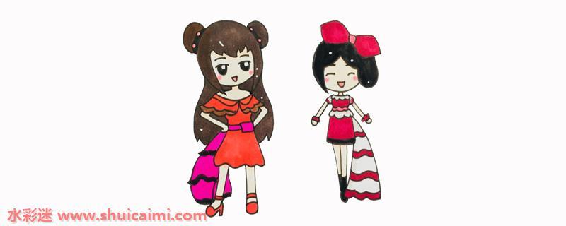 甜美可爱的齐哪和菲灵简笔画图片教程