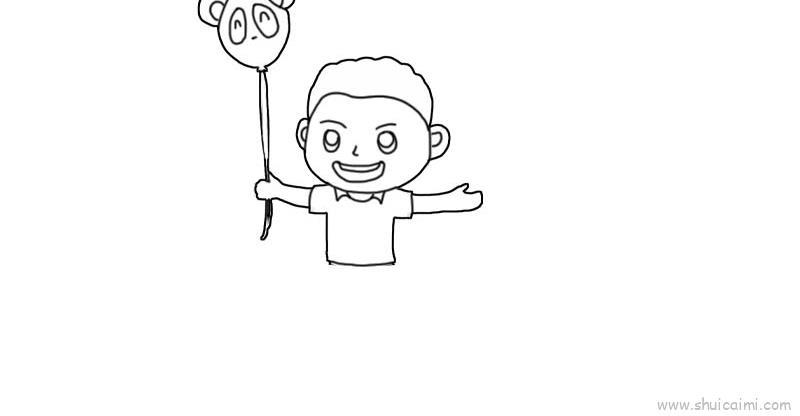 玩气球的小男孩简笔画画法步骤教学