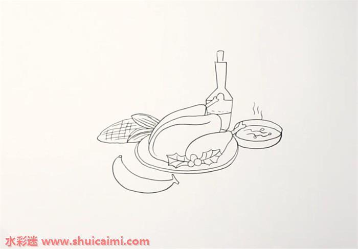 丰盛饭菜怎么画 丰盛饭菜简笔画图片带颜色