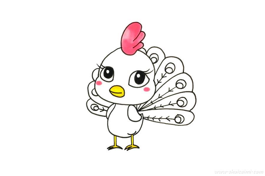 孔雀怎么画 孔雀简笔画图片带颜色