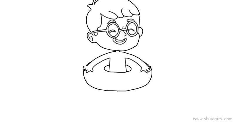 带着泳圈的小男孩卡通简笔画教程