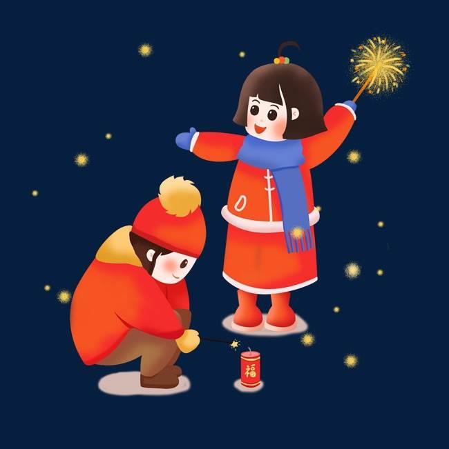 新年放烟花图片简笔画彩色 过年放烟花简笔画彩色