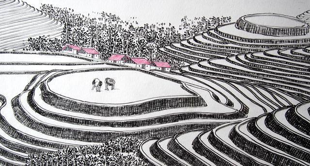 梯田简笔画 梯田简笔画图片