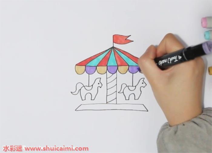 旋转木马怎么画 旋转木马简笔画图片大全带颜色