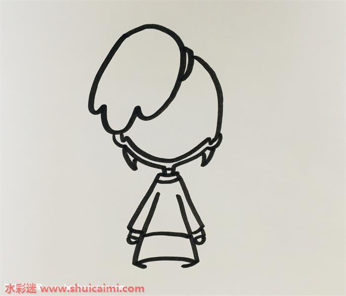 女生扎马尾背影怎么画 女生扎马尾背影简笔画图片大全带颜色