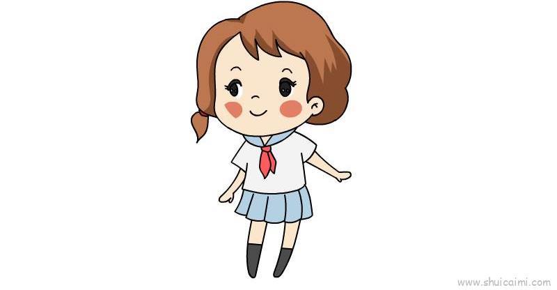 卡通校园女生简笔画教学