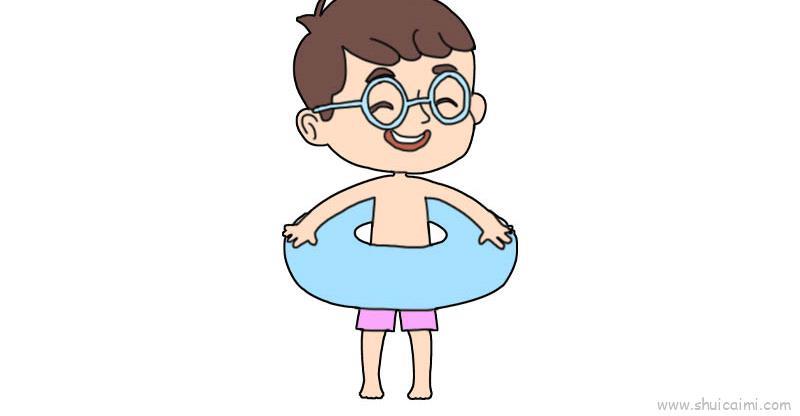 带着泳圈的小男孩卡通简笔画教程