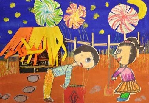 新年放烟花图片儿童画 新年放烟花图片儿童画简笔画