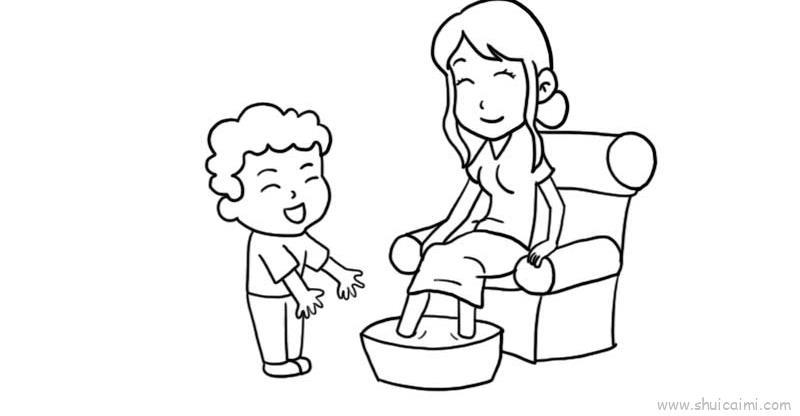给母亲洗脚儿童画怎么画 给母亲洗脚简笔画简单