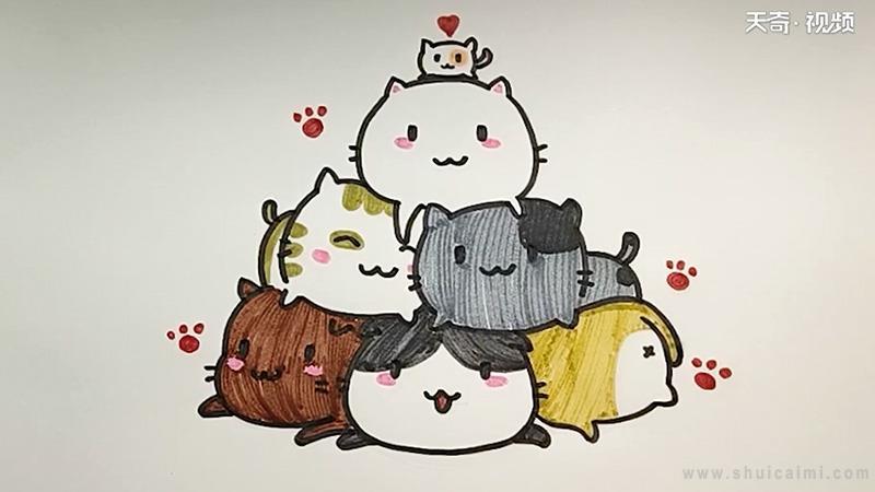一群猫咪简笔画怎么画 一群猫咪简笔画图片