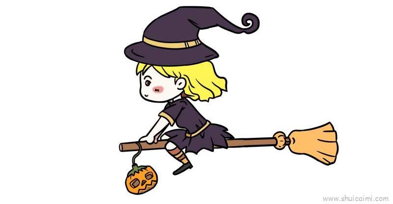 骑扫帚儿童画怎么画 骑扫帚简笔画顺序