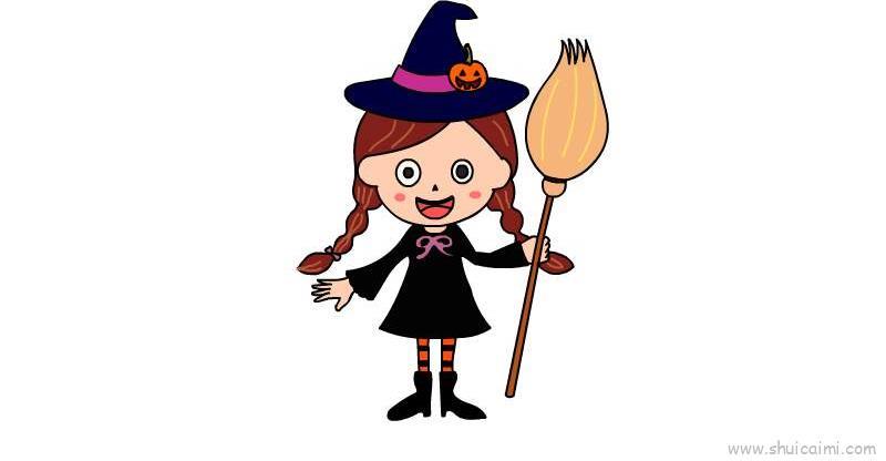 女巫装扮儿童画怎么画 女巫装扮简笔画图片
