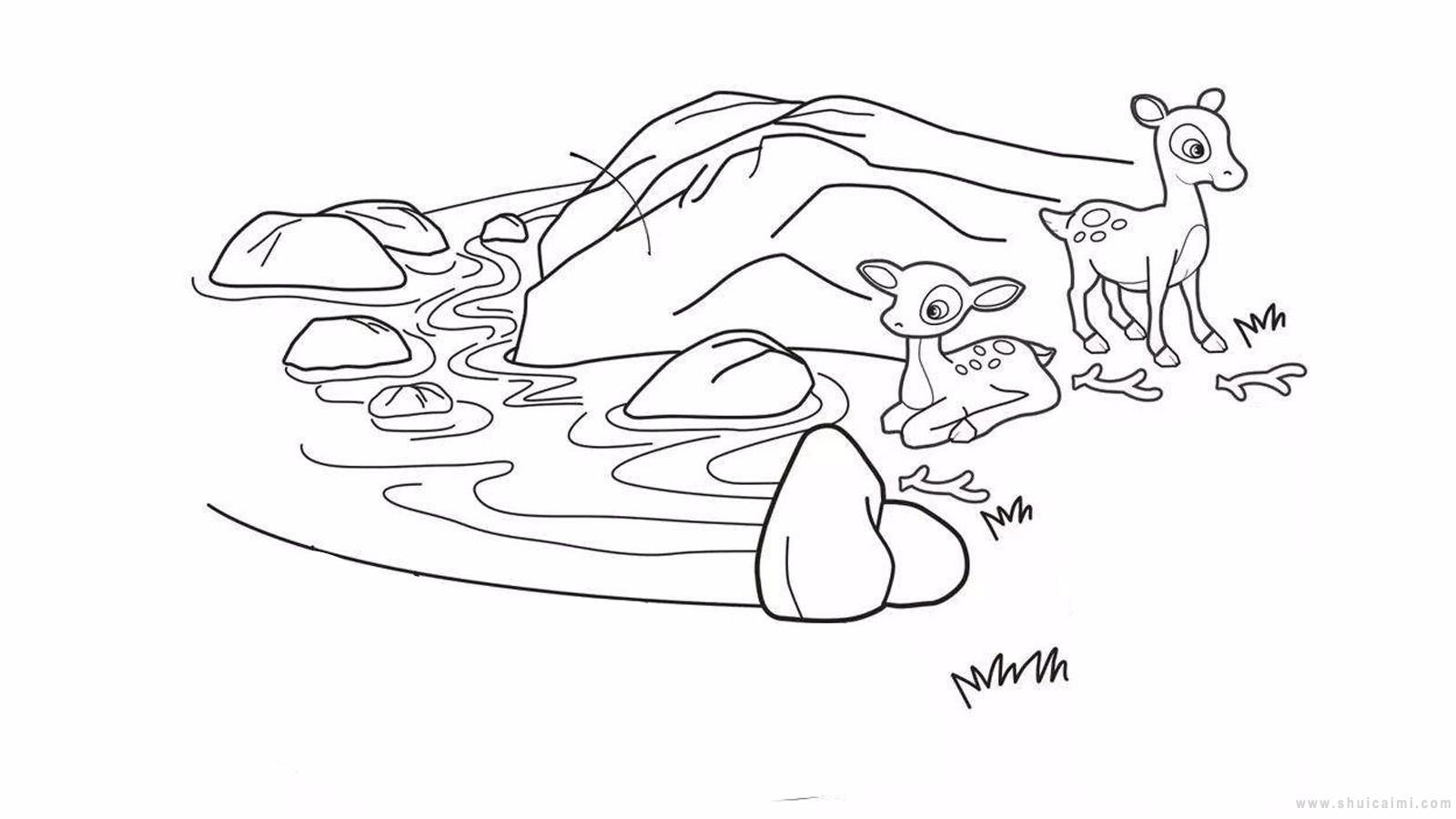 清泉石上流简笔画怎么画 清泉石上流简笔画图片大全