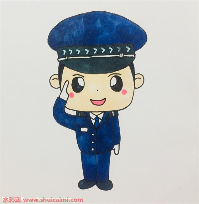 敬礼警察叔叔怎么画 敬礼警察叔叔简笔画简单彩色