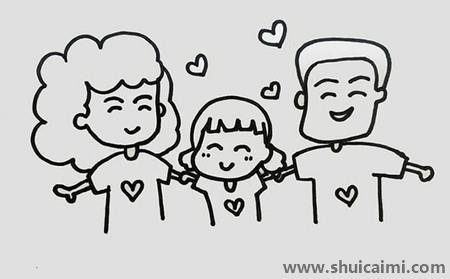 一家三口手拉手儿童简笔画