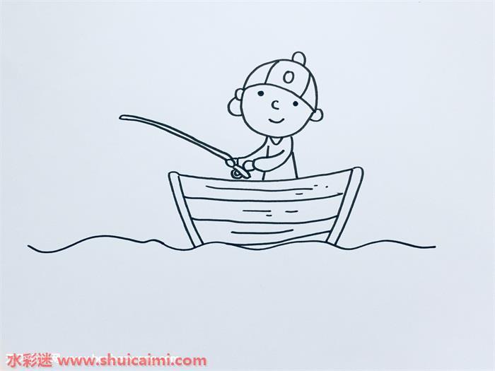 小孩钓鱼简笔画怎么画简单彩色