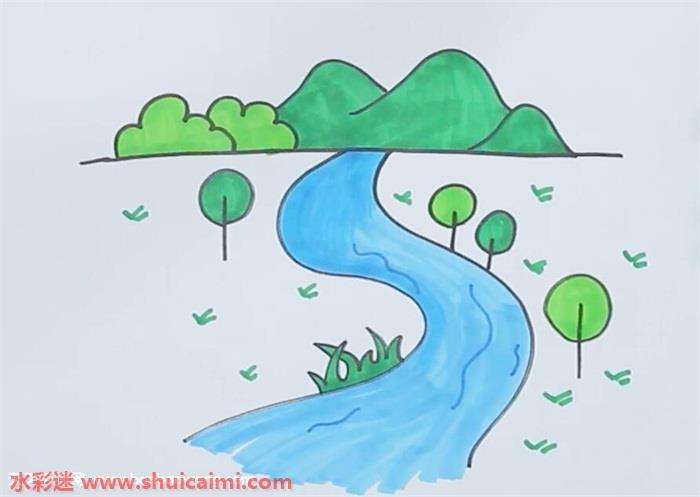 小河怎么画 小河简笔画步骤