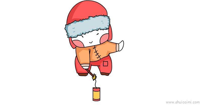 小孩放爆竹儿童画怎么画 小孩放爆竹简笔画图片