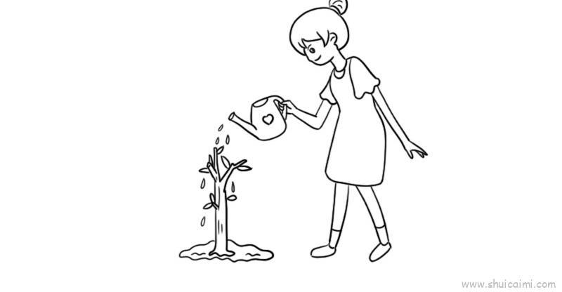 植树节小女孩浇水儿童画怎么画 植树节小女孩浇水简笔画顺序