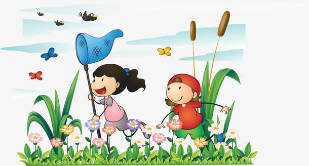 扑蝴蝶简笔画大全风景 扑蝴蝶图画