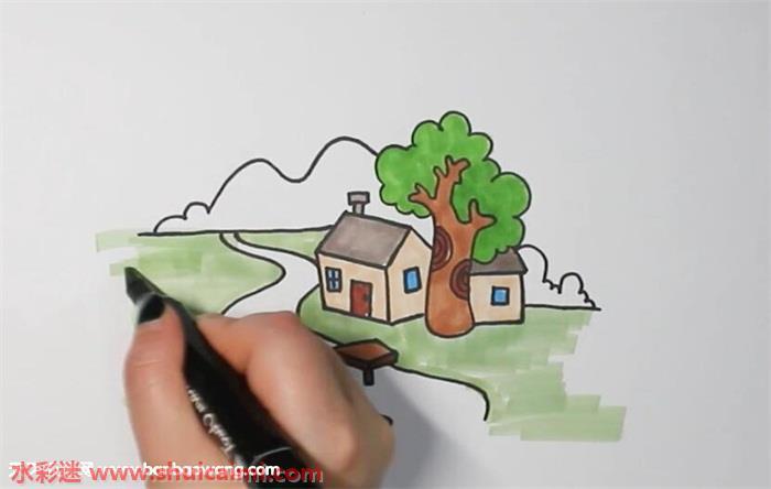 世外桃源怎么画 世外桃源简笔画图片大全带颜色